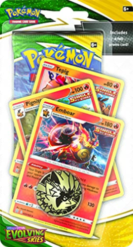 Pokémon TCG Sword & Shield Evolving Skies Booster Pack & Coin with 3 Promo Card Tepid, Pinite, Embower