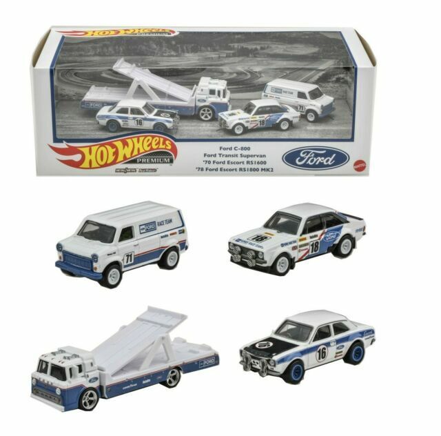 Hot Wheels Premium Collector Set Ford Race Team Ford C800 Ford Transit Supervan Ford Escort RS1800 Model Car Toy - walk-of-famesports