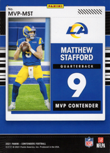 Load image into Gallery viewer, 2021 Panini Contenders MVP Contenders Emerald Matthew Stafford  MVP=MST Los Angeles Rams
